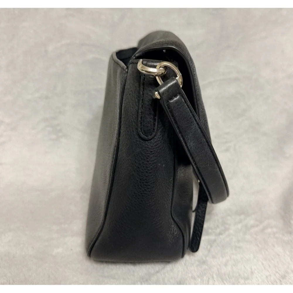 Kate Spade Black Pebble Leather Leila Flap Shoulder Bag Purse